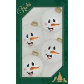 Merkloos 4x Glazen witte glitter kerstballen met sneeuwpop 7 cm - Kerstbal