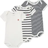 Petit Bateau Set van 3 babyrompertjes met korte mouwen Unisex Rompertje - Wit/Blauw + Blauw/Wit + Wit