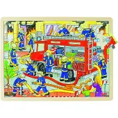 Goki Houten puzzel - - GK-57527 - 48 stukken - Thema brandweermannen - 30 x 40 cm