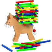 Goki Balancerende ezel - Balansspel - 60 Gekleurde Staafjes - Hout - 5 Jaar
