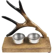 Clayre & Eef Theelichthouder 17 cm Bruin Hout Gewei Waxinelichthouder Bruin Waxinelichthouder