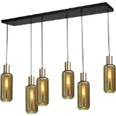 Masterlight Zwarte hanglamp eetkamer Bounty 6-lichts cilindrisch glas