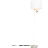 QAZQA Vloerlamp staal met kap wit en leeslamp - Jelena