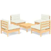 vidaXL 5-delige Loungeset met crèmekleurige kussens grenenhout