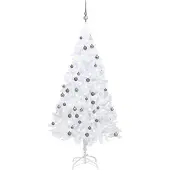 vidaXL Kunstkerstboom met verlichting en kerstballen 180 cm PVC wit
