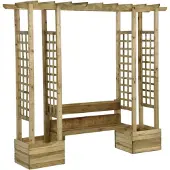 vidaXL Pergola met bank en plantenbakken geïmpregneerd grenenhout