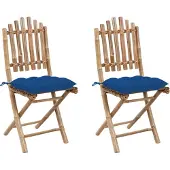 vidaXL Opklapbare stoelen (2 stuks) met kussens, bamboe