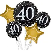 Amscan folieballonnen Sparkling Birthday 40 zwart/goud 5 delig