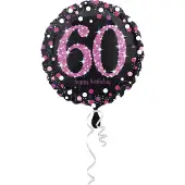 Amscan Folieballon HBD sparkling pink 60 (45cm) (zwart, pink, zilver)
