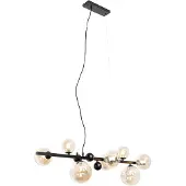 QAZQA Art deco hanglamp zwart met amber glas 8-lichts - David