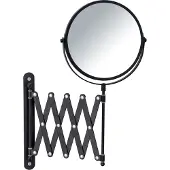 Wenko Scheerspiegel wand Exclusief ø17cm dubbelzijdig telescopisch zwart 3x vergrotend - Badkamerspiegel - Make-up spiegel wandmodel uittrekbaar - Vergrootspiegel - Cosmeticaspiegel met harmonica-arm
