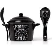 Alchemy England - Gothic Mueslikom - Purrfect Stew heksenketel met lepel - zwart-wit - Maat Standard