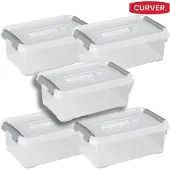Curver Handy+ set van 5 transparante stapelbare opbergboxen 4L