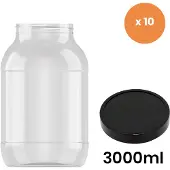 APG Set van 10 transparante PET bokalen met zwart plastic deksel 3000ml
