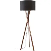 LUCANDE Vloerlamp Auriane, hout donker, Woon-/ Eetkamer, Textiel / Stof / Zijde, Scandinavisch, vloerlamp