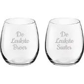 Royal Leerdam Gegraveerde Drinkglas 39cl De Leukste Broer-De Leukste Suster