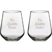 Pasabahce Gegraveerde Drinkglas 42,5cl De Leukste Broer-De Leukste Suster