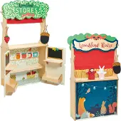 Tender Leaf Toys TENDER LEAF Winkeltje En Poppenkast - Woodland - 2 In 1 - Met 2 Handpoppen - 3 Jaar