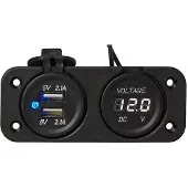 Pricenet Voltmeter + dubbele USB-aansluiting, Auto-adapter, Zwart