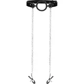 Ouch! Ouch - O ring ball gag met tepelklemmen - Zwart