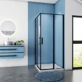 Sanexo Douchecabine Vierkant Anemoon 90X90X185 Hoekinstap 6Mm Helder Glas Antikalk Mat Zwart