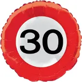 Folat 30 jaar folieballon verkeersbord (rood en wit)