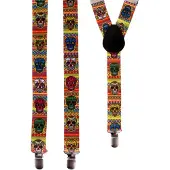 Themaparty Bretels sugar skull (geel, groen en rood)