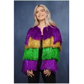 Smiffys Festival jasje tinsel | Mardi gras carnavalsjas (paars, goud en groen, L/XL)