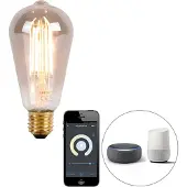 Calex Slimme Lamp - Wifi LED Filament Verlichting - E27 - Rustiek Smart Bulb Titanium - Dimbaar - Warm Wit licht - 7W