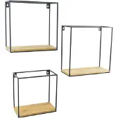 Loft42 Wally Wandboxen met Mangohout Set van 3 - Zwart Metaal