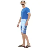 Smiffys - 20s Bathing Suit Kostuum - M - Blauw/Wit