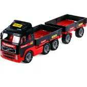Cavallino Toys Mammoet vrachtwagen speelgoed met aanhanger, schaal 1:16, rood en zwart