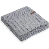 Knit Factory Vinz Gebreid Plaid XL - Woondeken - plaid - Wollen deken - Kleed - Licht Grijs - 195x225 cm