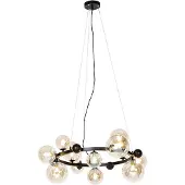 QAZQA Art deco hanglamp zwart met amber glas 12-lichts - David
