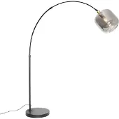 QAZQA Slimme booglamp zwart met goud en smoke glas incl. WiFi G95 - Zuzanna