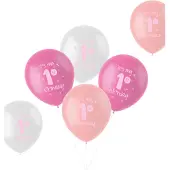 Folat Ballonnen 'It is my 1st Birthday!' Roze 33cm | 6 stuks (pastel kleuren)