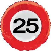 Folat 25 jaar folieballon verkeersbord (rood en wit)