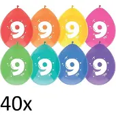 Party 40 x ballonnen - 9 jaar - diverse kleuren