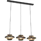 QAZQA Oosterse hanglamp bamboe met zwart langwerpig 3-lichts - Evalin