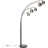 QAZQA Vloerlamp zwart met goud met smoke glas 5-lichts - Zuzanna