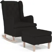 vidaXL Fauteuil met schommelpoten en voetenbank stof zwart
