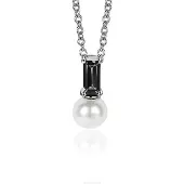 Zinzi zilveren witte parelhanger met zwarte baquette geslepen zirconia ZIH2135Z (zonder collier)