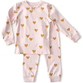 Little label pyjama met hartjes van katoen roze Meisjes Stretchkatoen Ronde hals - maat 122/128