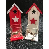 Christmas House 2st luxe waxinelichthouders wit en rood huisje als theelichthouder