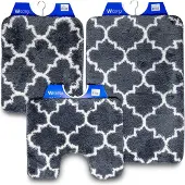 Wicotex - Badmat set - Badmat - Toiletmat - Bidetmat Marseille Antraciet - Antislip onderkant - WC mat met uitsparing