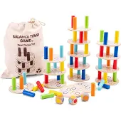 Woet Houten Balanstoren Spel - Educatief Stapelspel met Dobbelstenen - Kleurenherkenning en Motoriek - Vanaf 3 Jaar