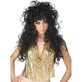California Costumes - Lange zwarte gekrulde pruik voor vrouwen