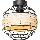 QAZQA Oosterse plafondlamp zwart met rotan 25 cm - Emir