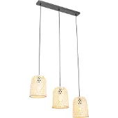 QAZQA Oosterse hanglamp zwart met bamboe 3-lichts - Rayan