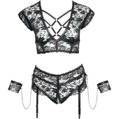 Cotelli collection Bondage Curvy Bondage Beha Set met Jarretel Open Slip